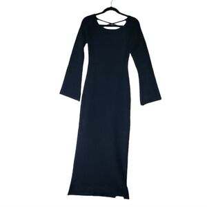 Commense Black Knit Soft Sweater Long‎ Dress Open Tied Back Size Small Women NWT